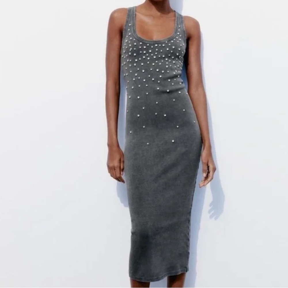Zara Gray Sleeveless Studded Dress